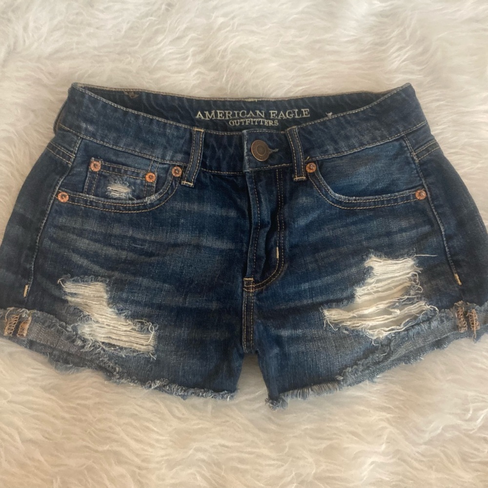 American Eagle 00 Shorts Distressed Dark Denim